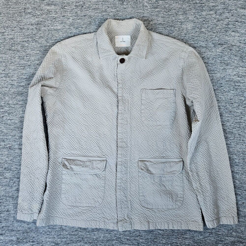 La Paz Men's Baptista Cream Light Chore Utility Shirt Jacket Waffle Shacket Sz M